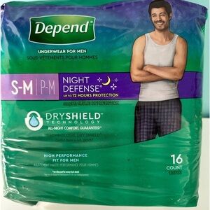 Depend underwear for men, all night comfort, size S-M, new with tags